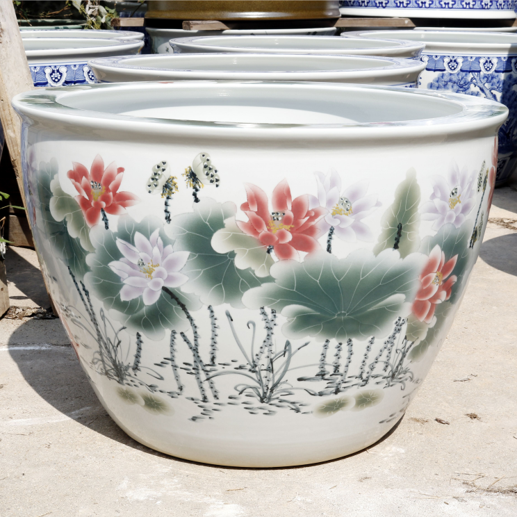 Jingdezhen ceramic extra-large floor-to-ceiling fish tank lotus pond moonlit courtyard lotus water lily tank outdoor fish basin ornaments