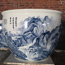 Jingdezhen Ceramics Brocade Carp Fish Tank Big Number of the Living Room Green Flower porcelain cylinder Home lotus cylinder Courtyard Feng Shui Vat