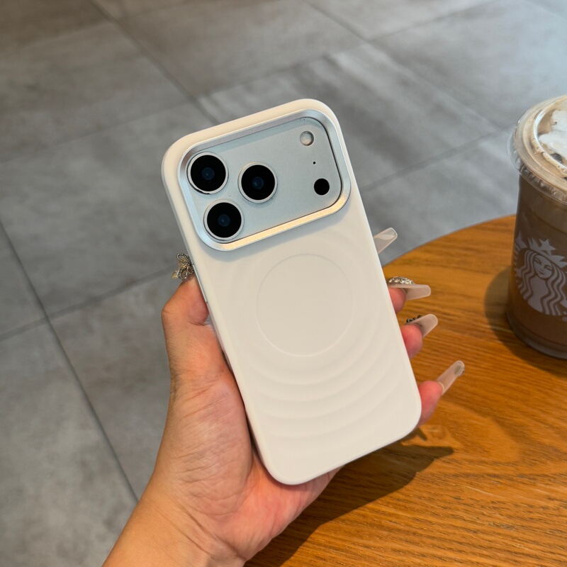 White Wave Pattern Suitable for iPhone 17 Pro Max, Apple 16 Phone Case, New 15Pm High-End Electroplated Metal Frame, 14 Couple Style, Simple Niche High-End Full-Cover Hard Shell Protective Case