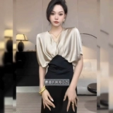 Летняя рубашка, приталенный корсет, французский стиль, V-образный вырез