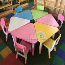 The new kindergarten fireproof board triangle table can be spliced into the shape of childrens learning table can lift the table desks and chairs
