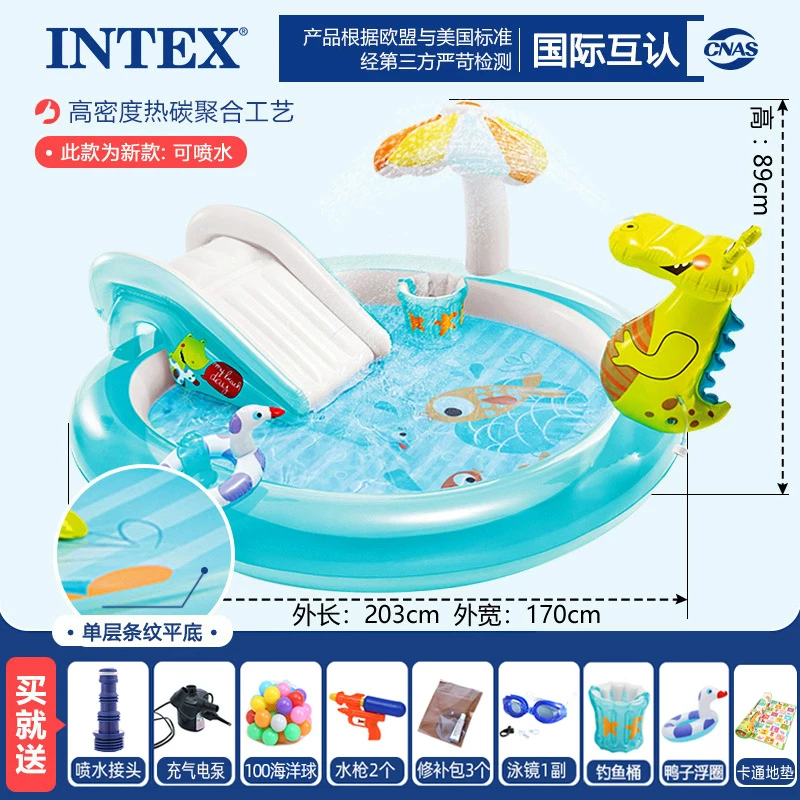 INTEX большой плавательный бассейн, надувной туристический морской водный горка водная игра