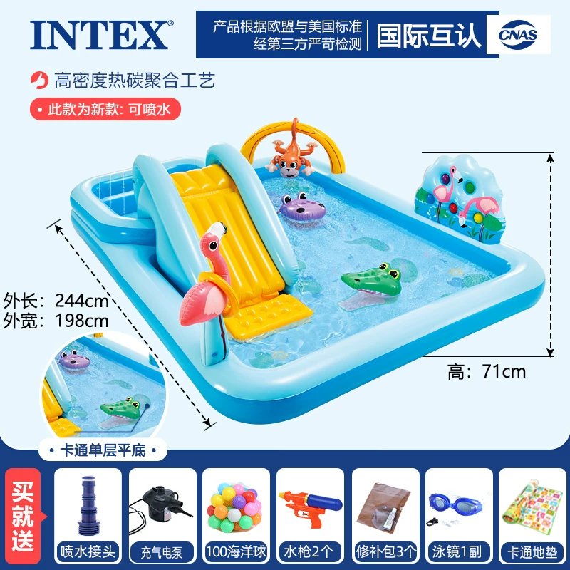INTEX большой плавательный бассейн, надувной туристический морской водный горка водная игра
