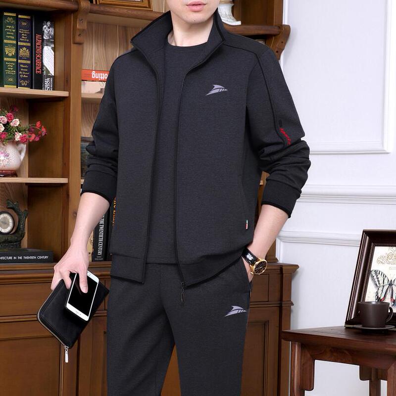 Woodpecker Casual Sports Suit Men's Spring and Autumn Style Middle-Aged and Elderly Large Size Cardigan Jacket Men's Sportswear Three-Piece Set