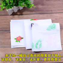 Childrens hand-painted blank square towel graffiti student DIY painting handkerchief Pure cotton tie-dyed extension dyed white square cloth handkerchief