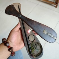 Qing Dynasty mahogany box ebony pole brass holder a set of well-preserved and normal use old objects.