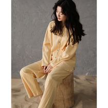 Early Spring Series ~ warm yellow Jane VIRRI CIAGA pajamas women can wear long-sleeved high-grade knitted cotton in summer