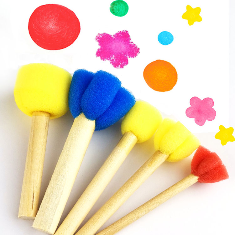 Round Sponge Painting Brush Seal Flower Type Sponge Brush Children Kindergarten Diy Fine Art Early Dogg Graffiti Painting Tool