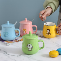 Cartoon style Cat ceramic teacup with lid Spoon Mug Creative personality trend Gourd coffee cup Milk cup