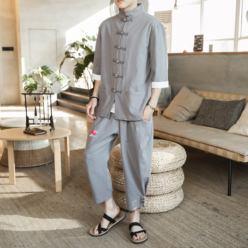 Trung Quốc gió nam mới loose-fitting kiểu cũ cổ tích kiểu Han quần áo cải thiện trẻ bộ Trung Quốc Tang kiểu cardigan thủy triều