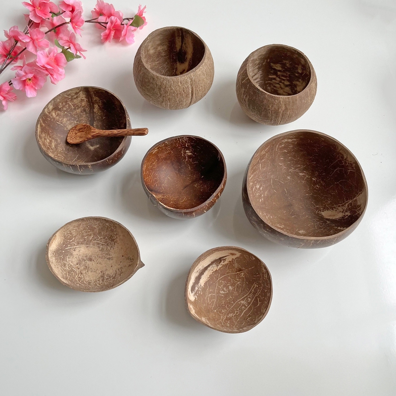 Natural Coconut Shell Bowl, Coconut Wood Spoon, Fruit Milkshake Salad Bowl, Coconut Shell Cup, Goblet, Small Half Bowl