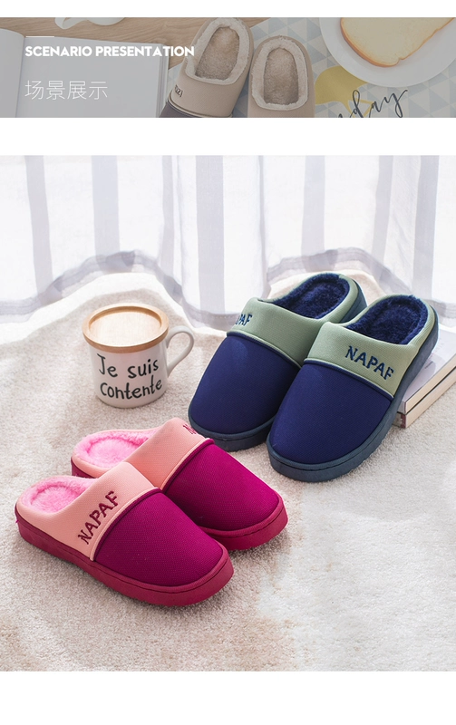 Dép cotton nữ 2018 mới mùa thu đông đôi mẫu nhà trong nhà trượt nửa gói với phiên bản Hàn Quốc của dép nam