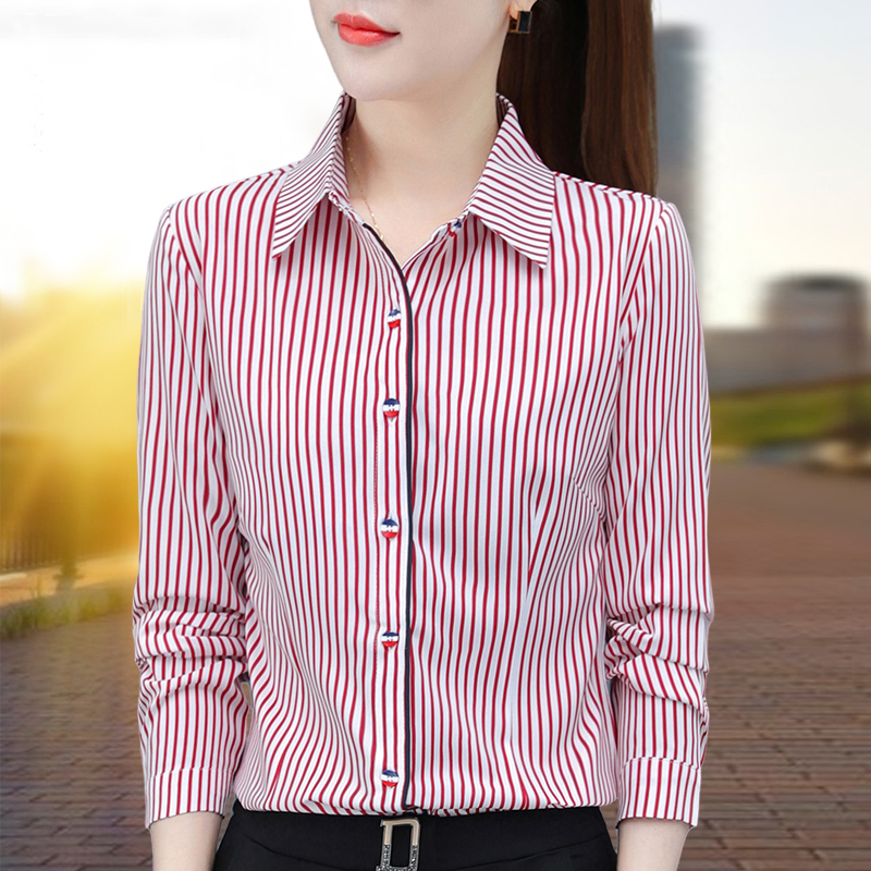 Striped Shirt for Women, 2026 Spring New Style, Long-Sleeve, Elegant Professional Shirt, Workwear Base Shirt, Spring and Autumn Top