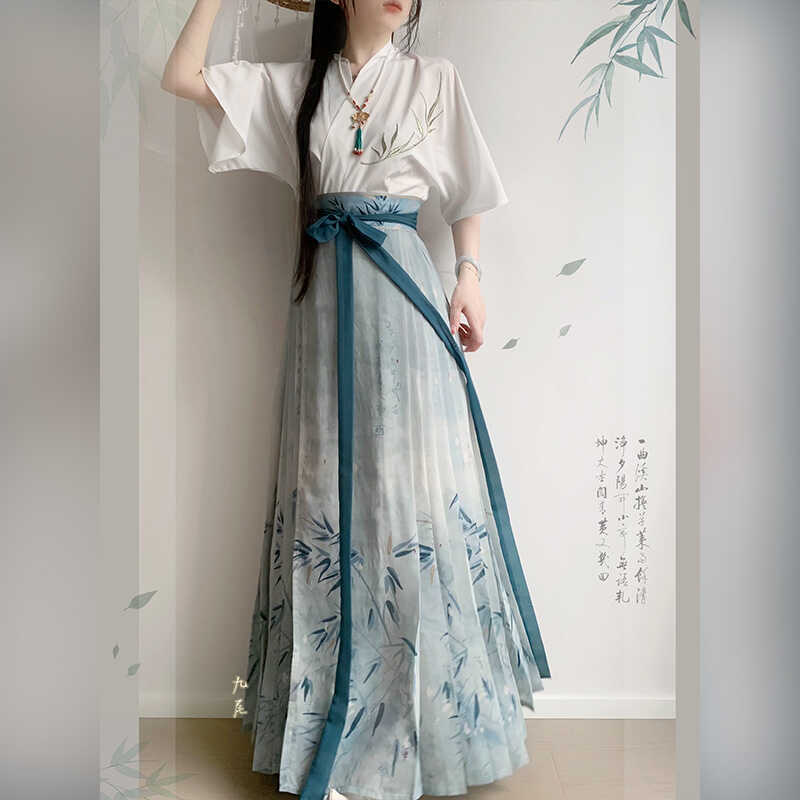 Huazhenji [Green Bamboo Ode] Original Hanfu for Women, Ming Dynasty Style Embroidery, New Chinese Style, National Style, Mamian Skirt Daily Wear, Summer Thin Style
