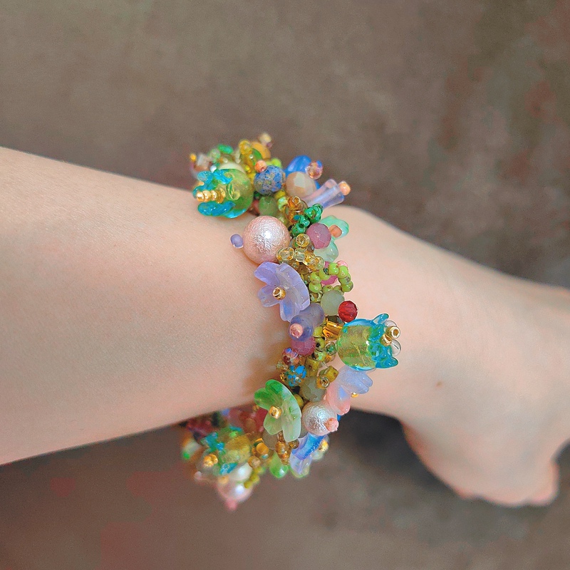 [Fairy Flower Cluster] Series Monet Garden Color Matching Flower Beaded Bracelet Romantic Breath Small Fresh Purple Color