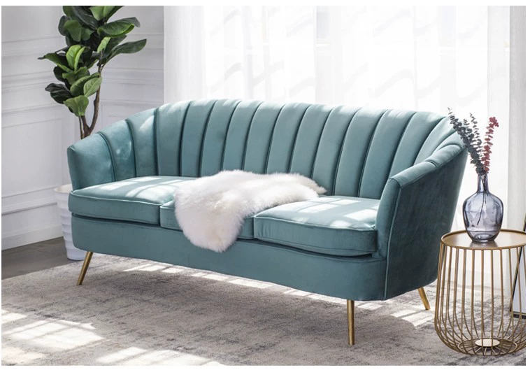 Bắc Âu đơn giản căn hộ nhỏ ánh sáng sang trọng màu xanh nhung vải sofa cửa hàng quần áo lưới phòng ngủ màu đỏ sofa đôi - Ghế sô pha