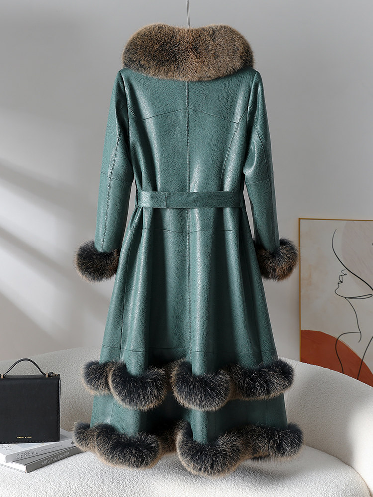 Genuine Leather Rabbit Fur Coat Womens Slim Fit Thicken Fox Fur