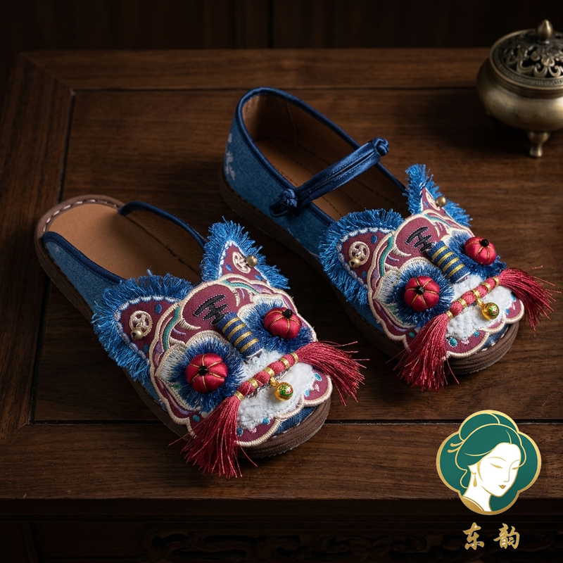 【Thousand-Layer Sole】【Red Gold Tiger】Handmade Folk Embroidered Tiger Head Shoes for Women, Adult Thousand-Layer Sole Cloth Shoes, Single Shoes