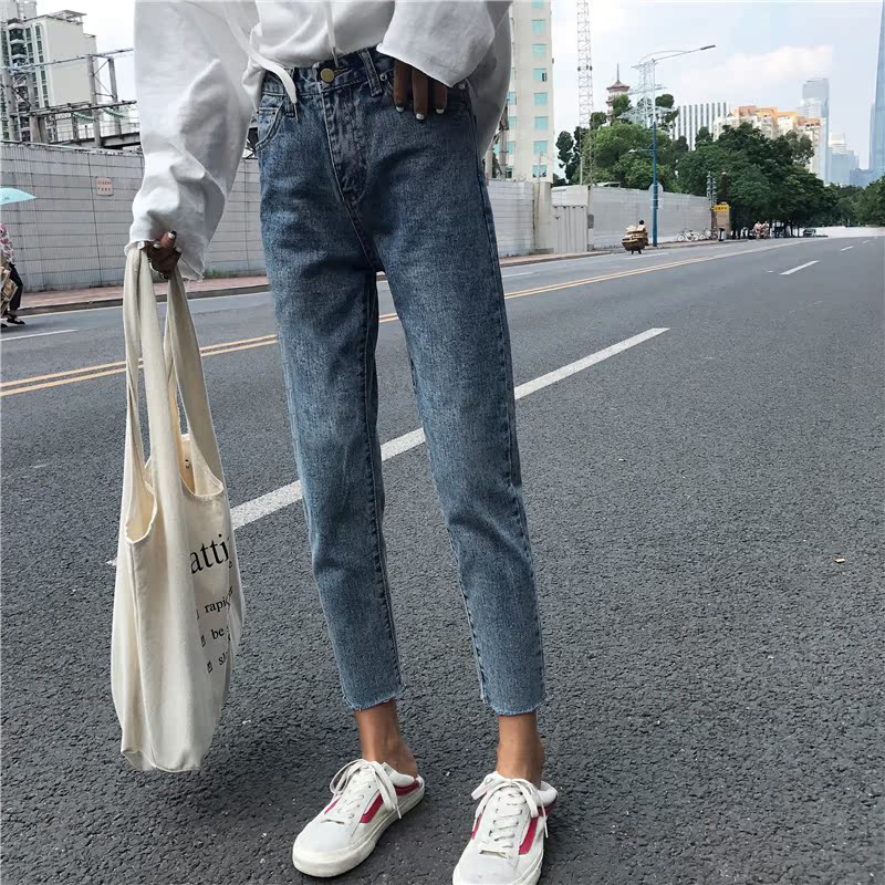 Quần jeans đỏ nữ mùa thu đông cao eo 2018 mới lửng mỏng nữ geek hoang dã thẳng cộng với nhung thời trang công sở nữ