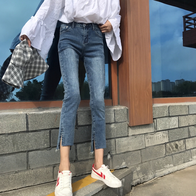 Quần jeans đỏ nữ mùa thu đông cao eo 2018 mới khai trương lạ mùi quần nữ thẳng cộng nhung nhung mỏng manh. quần jean nữ ống suông hàn quốc