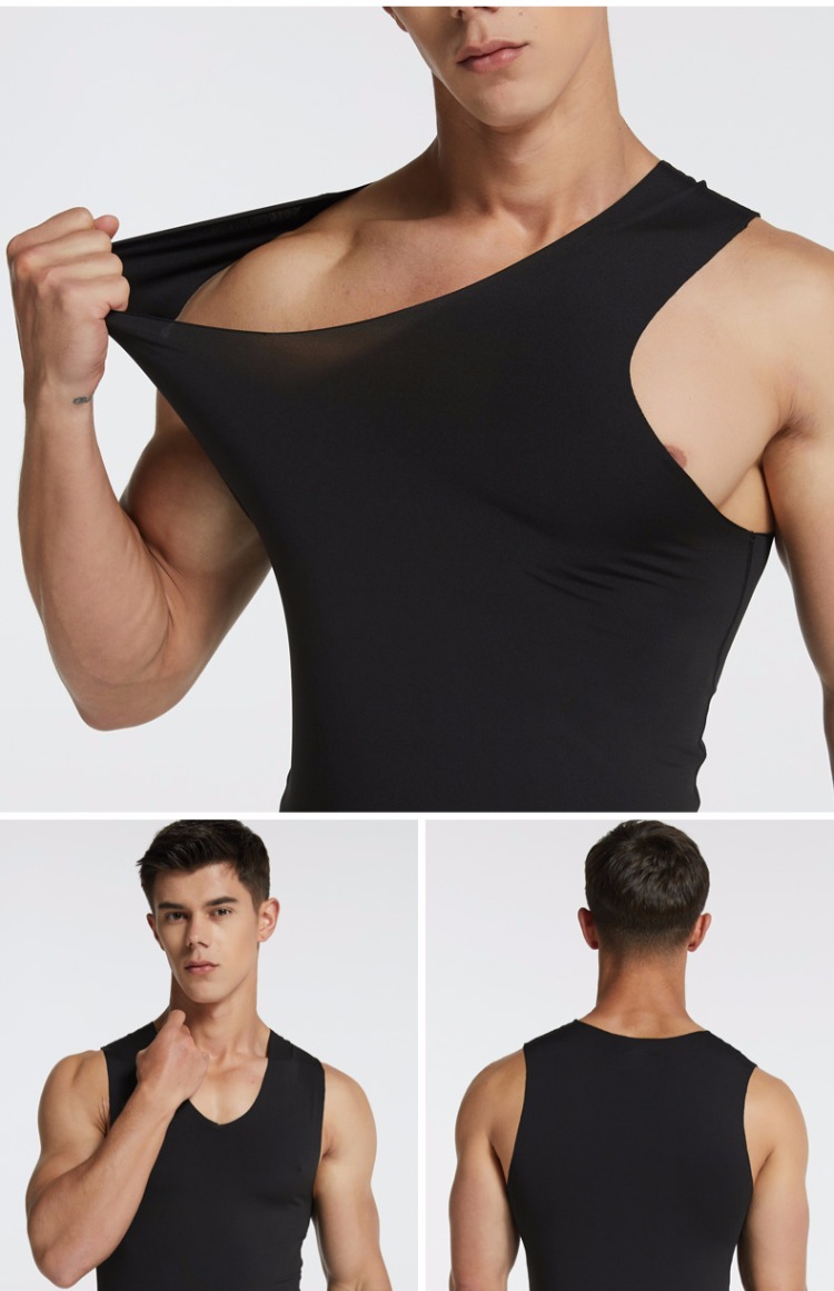 Áo lụa nam liền mạch vest nam mùa hè thanh niên thoáng khí co giãn thể thao siêu mỏng tay áo đáy áo dán ngực