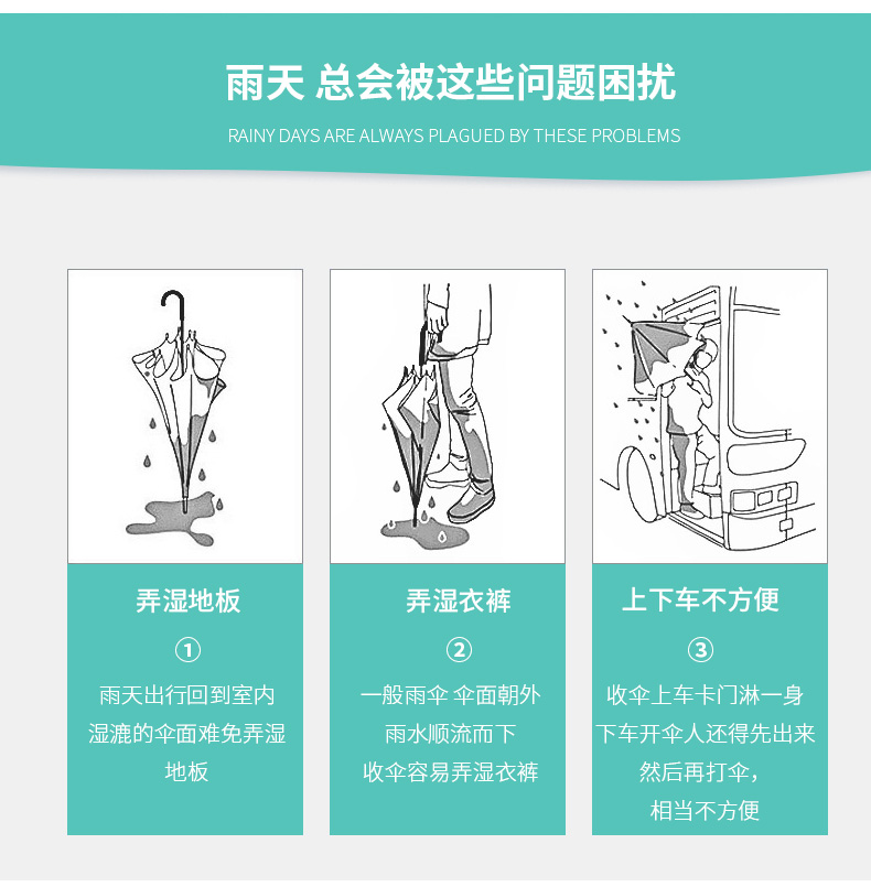 娅恩歌 卡通双层伞面 长柄反向伞 图5