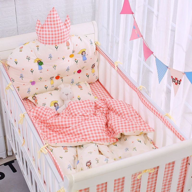 Summer children's bed cotton removable and washable anti-collision baby bedding crown bed cushion three or four pieces of breathable mesh
