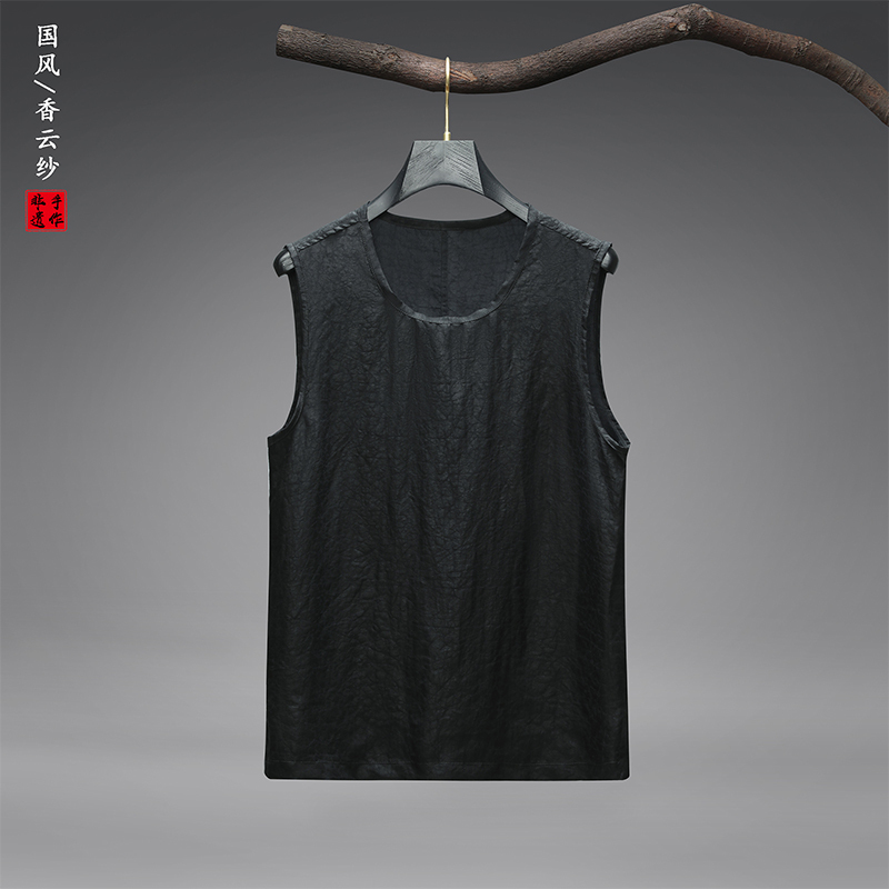 Summer New Style Turtle Pattern Xiangyun Silk 100% Mulberry Silk Breathable Men's Vest Sleeveless Silk Round Neck Pullover Top Summer New Style Turtle Pattern Xiangyun Silk 100% Mulberry Silk Breathable Men's Vest Sleeveless Silk Round Neck Pullover Top