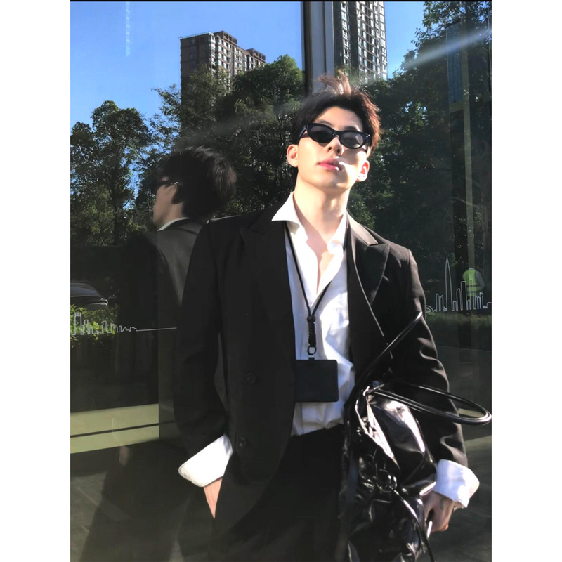 Black Single-Breasted Suit Jacket for Men, Autumn Business Formal Wear, Casual Suit, Short Shoulder-Length Jacket Black Single-Breasted Suit Jacket for Men, Autumn Business Formal Wear, Casual Suit, Short Shoulder-Length Jacket