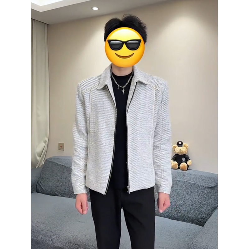White-Gray Floral Yarn Blend Tweed Jacket for Men, Autumn Trendy Brand Textured Shoulder-Padded Short Chanel-Style Coat White-Gray Floral Yarn Blend Tweed Jacket for Men, Autumn Trendy Brand Textured Shoulder-Padded Short Chanel-Style Coat