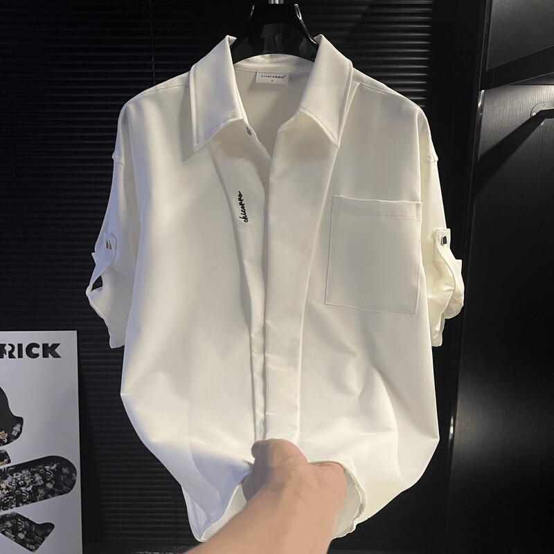 Light Mature Style Ice Silk Short-Sleeved Shirt for Men, Summer High-End Korean Style Versatile Shirt with a Turn-Down Collar, Loose White Top Light Mature Style Ice Silk Short-Sleeved Shirt for Men, Summer High-End Korean Style Versatile Shirt with a Turn-Down Collar, Loose White Top