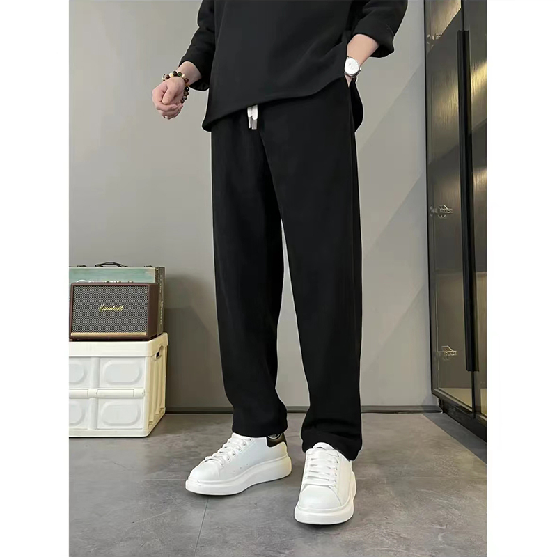 Cleanfit Pure Black Pants Men's Spring & Fall Sports Casual Pants Elastic Waist Design Loose Straight Pants