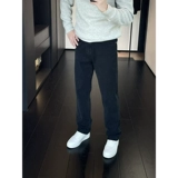 Утепленные демисезонные джинсы с начесом, черные элитные штаны, повседневные брюки, 2024 года, свободный прямой крой