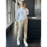 Мужские белые летние легкие и тонкие дышащие штаны для отдыха, свободный прямой крой