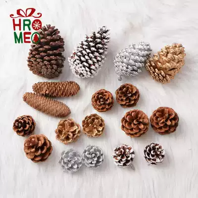 Hromeo 3~12 gold Silver Cream powder Primary color Large natural Pine Cone Christmas Pendant Photo props Spruce