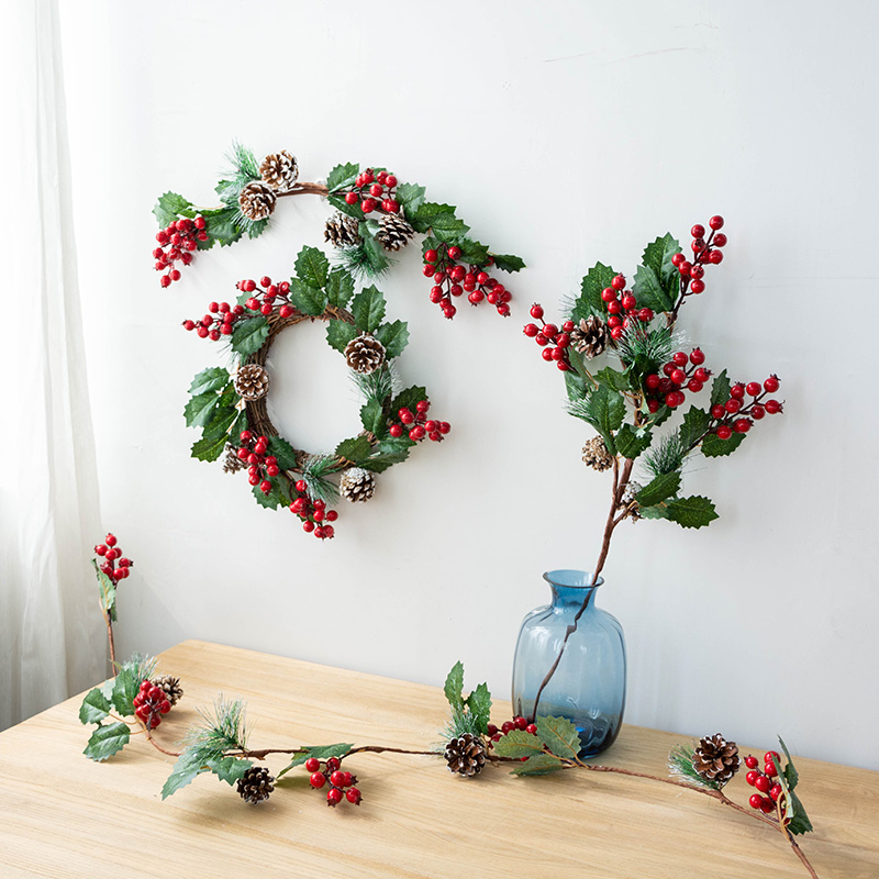 Hromeo Christmas simulation red fruit cuttings Wreath rattan decoration window Red Fruit Decoration Christmas decorations