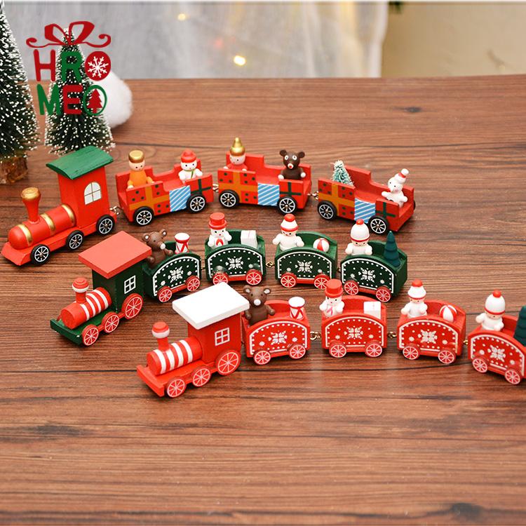 Hromeo 30cm Christmas Decorations Wooded Small Train Desktop Shop Window Swing Piece Props Children's Christmas Presents