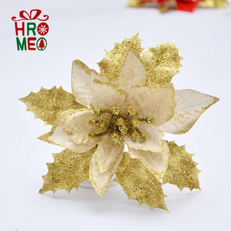 Hroemo 18cm Gold Red Silver Christmas Flowers Christmas Tree Garland Rattan decorative accessories Simulation flowers
