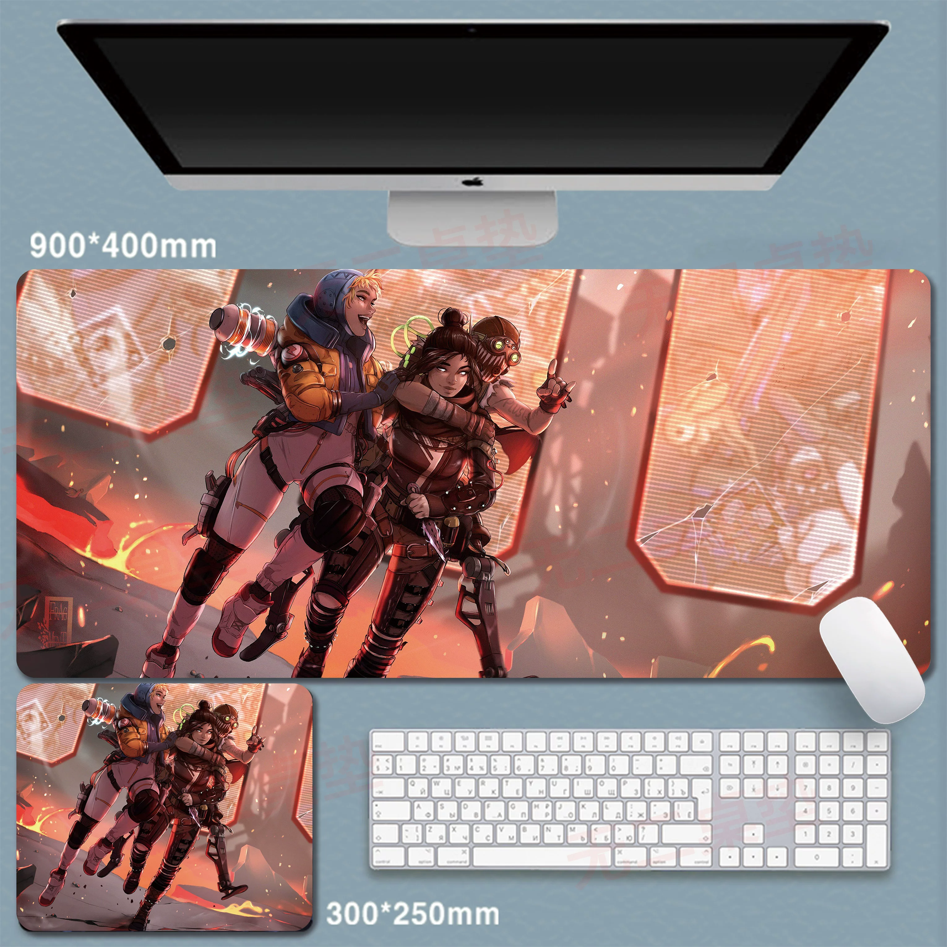 Сверхбольшая игровая мышиная подложка APEX с подписью, анимация персонажа, киберспорт, интернет-кафе, офис, компьютерный стол, подложка для мыши на заказ