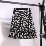 Летняя юбка, шифоновая мини-юбка, 2020, высокая талия, цветочный принт, крой «рыбий хвост», А-силуэт, подходит для подростков, с акцентом на бедрах