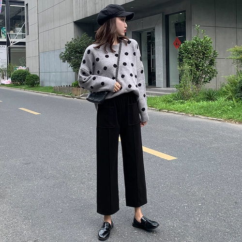 Шерстяные демисезонные штаны, 2019, высокая талия, оверсайз, увеличенная толщина, свободный прямой крой