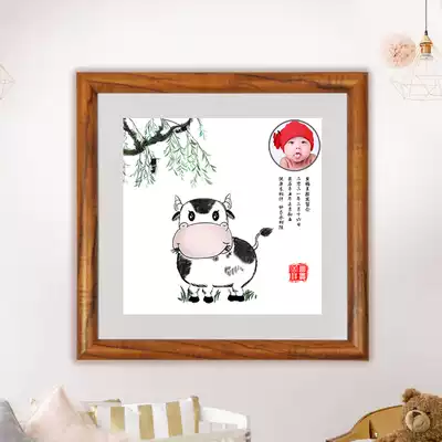 Fetal hair painting Cow baby fetal brush diy self-made tools Custom baby full moon fetal hair souvenir hand and foot prints