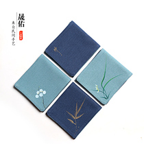 Shengyou cotton and linen dry tea mat modern simple coffee table tablecloth accessories kung fu tea set hand-painted Zen cloth table flag