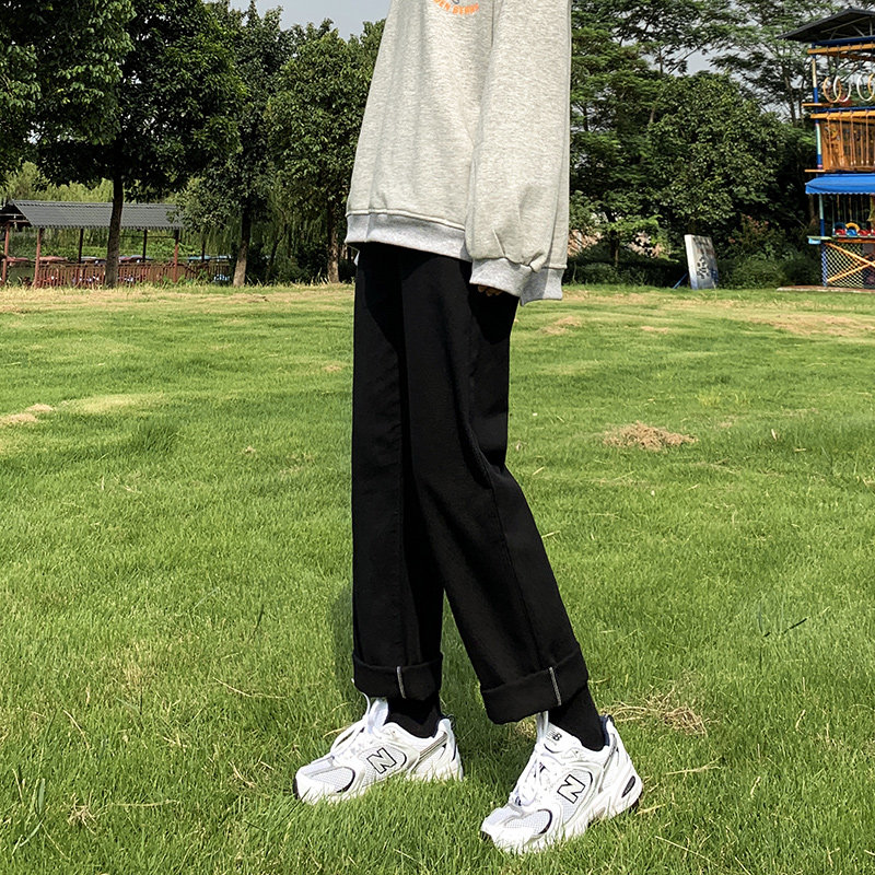 Black Straight Drum Pants Jeans Women's Spring Dress 2022 New Looser Slim Fit 100 Hitch Wide Leg Pants Spring Fall