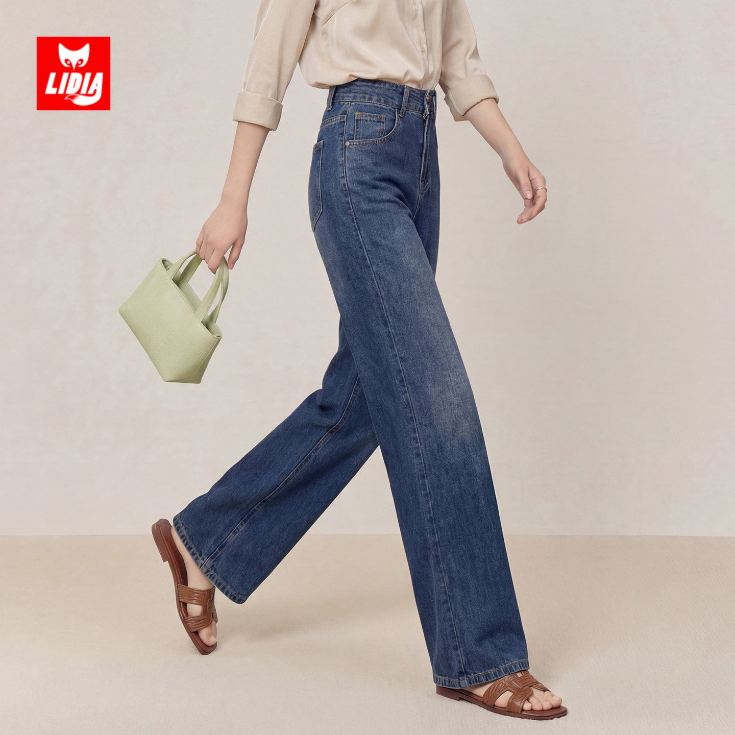Versatile Jean Color Retro Blue High-Waisted Wide-Leg Jeans for Women 2026 Spring and Summer ...