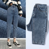 Штаны, весенние джинсы, высокая талия, в американском стиле, свободный прямой крой