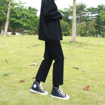 Black high-waisted straight loose jeans womens spring and autumn 2021 New thin high-legged wide-legged pipe pants