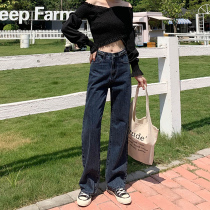Dark blue high-waisted straight jeans womens spring and autumn loose thin 2021 New Korean version of the long-leg pants