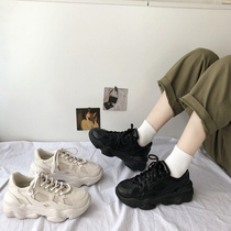 Full black daddy shoes womens ins tide 2021 spring new students Joker feet small thick soles casual sneakers