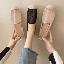 Xiaofangfeng fishermans shoes womens mesh polo point 2021 summer new retro lazy lazy one pedal flat music shoes